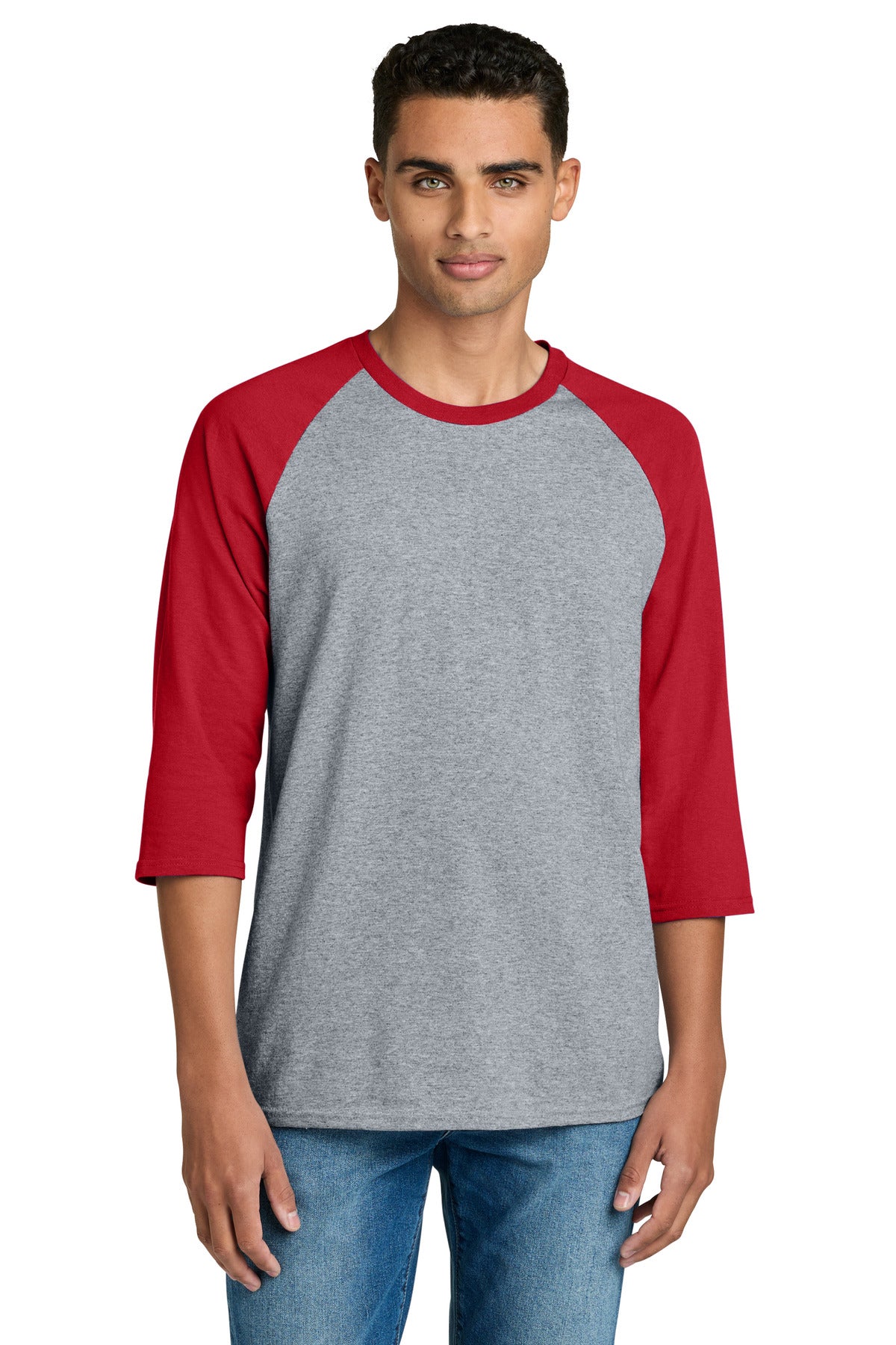 Gildan Heavy Cotton 3/4-Sleeve Raglan T-Shirt. 5700 - Sport Grey Trim Red