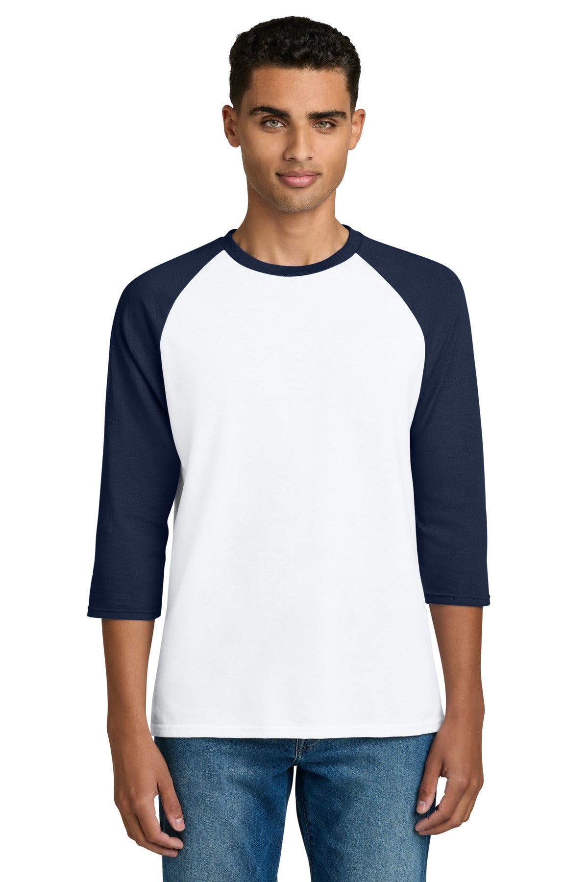 Gildan Heavy Cotton 3/4-Sleeve Raglan T-Shirt. 5700 - White/ Navy