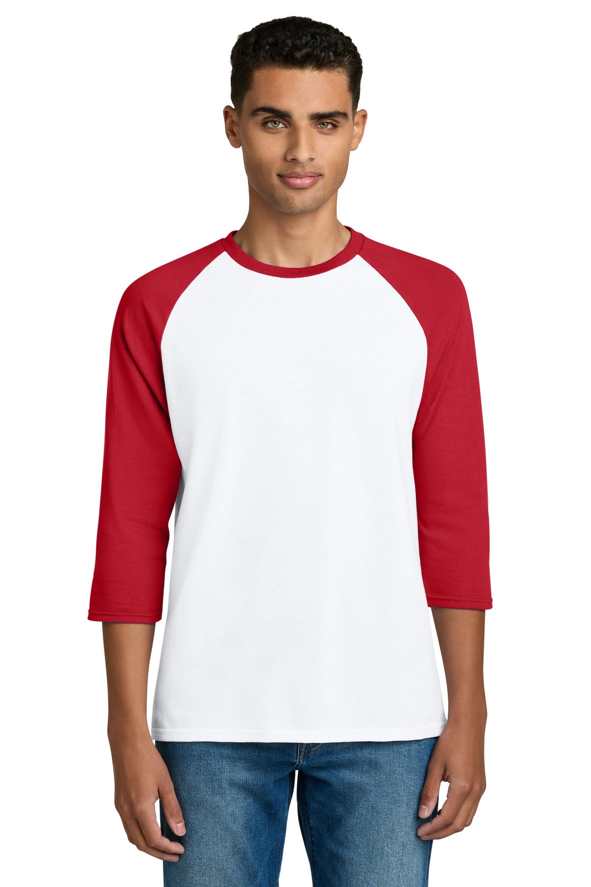 Gildan Heavy Cotton 3/4-Sleeve Raglan T-Shirt. 5700 - White/ Red