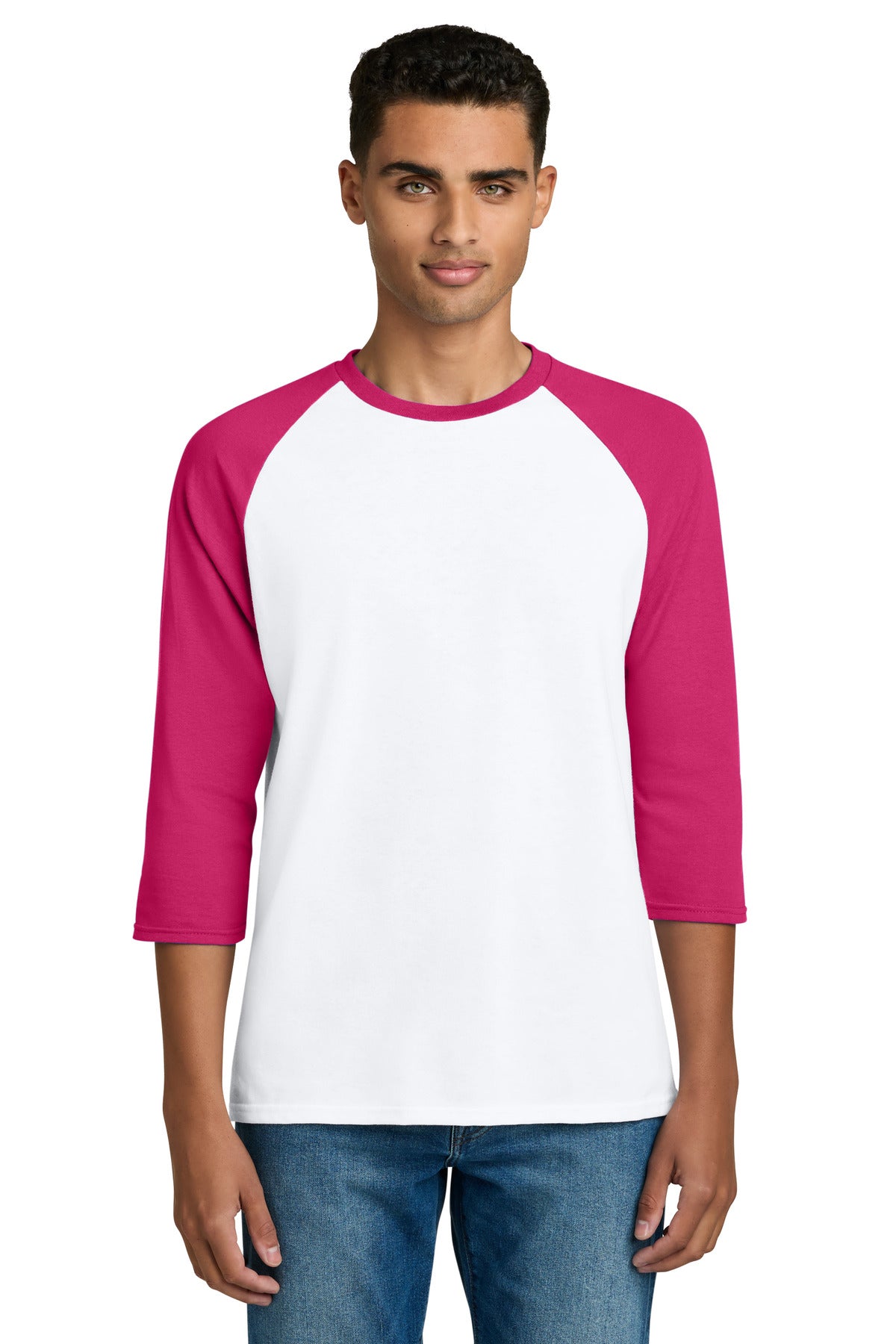 Gildan Heavy Cotton 3/4-Sleeve Raglan T-Shirt. 5700 - White Trim Heliconia