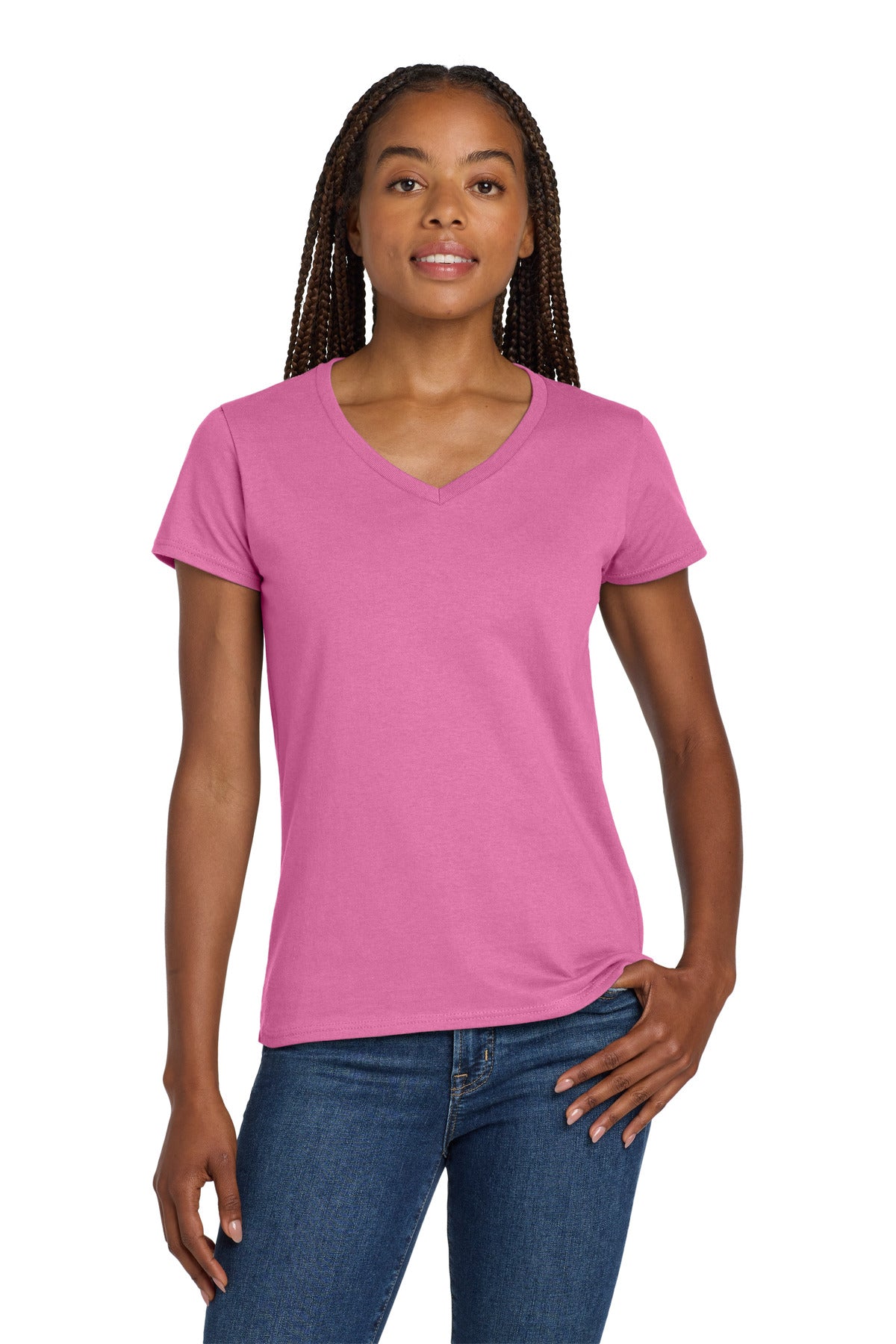 Gildan Women's Heavy Cotton 100% Cotton V-Neck T-Shirt. 5V00L - Azalea