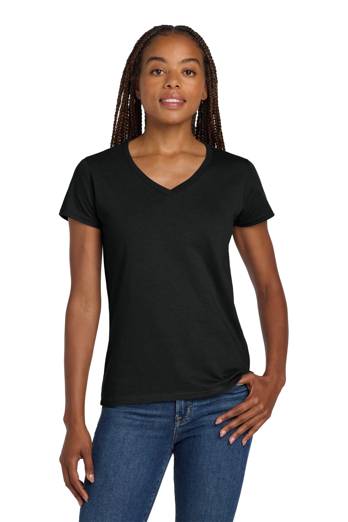 Gildan Women's Heavy Cotton 100% Cotton V-Neck T-Shirt. 5V00L - Black