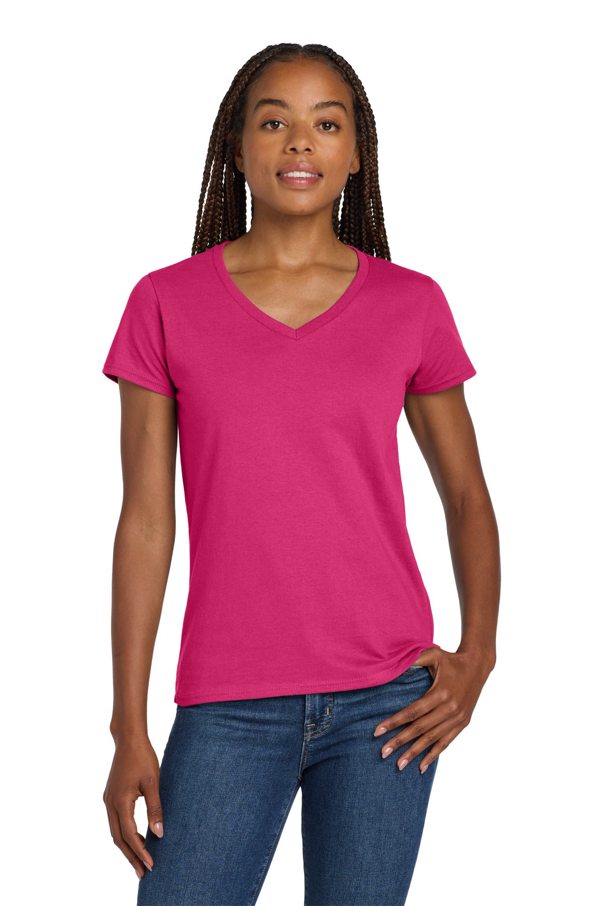 Gildan Women's Heavy Cotton 100% Cotton V-Neck T-Shirt. 5V00L - Heliconia