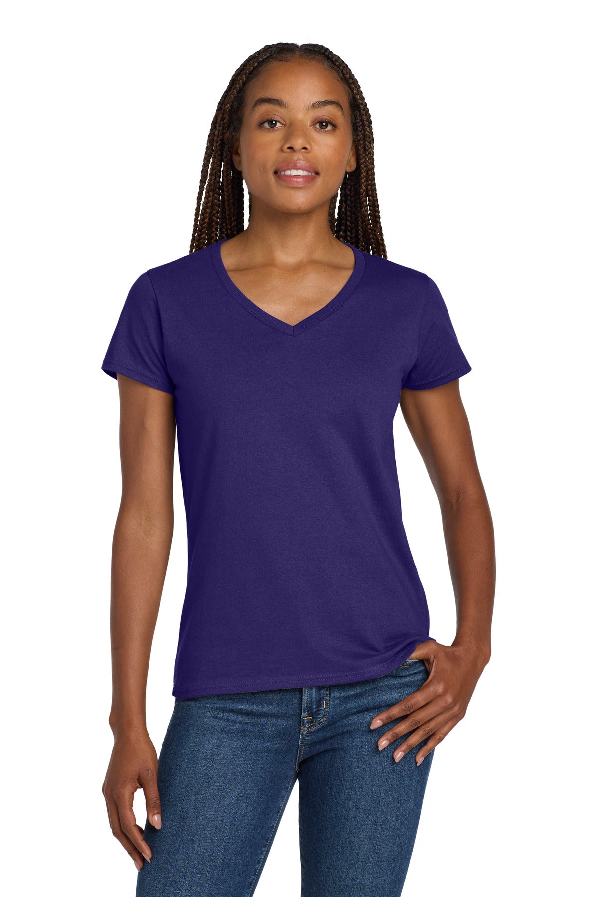 Gildan Women's Heavy Cotton 100% Cotton V-Neck T-Shirt. 5V00L - Purple