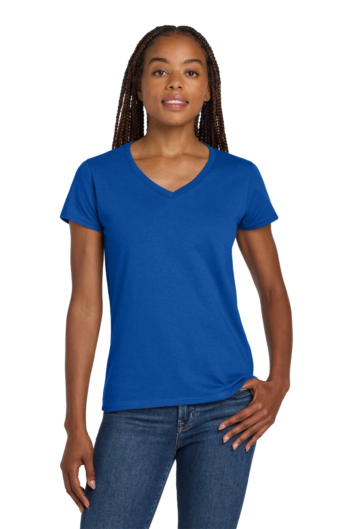 Gildan Women's Heavy Cotton 100% Cotton V-Neck T-Shirt. 5V00L - Royal