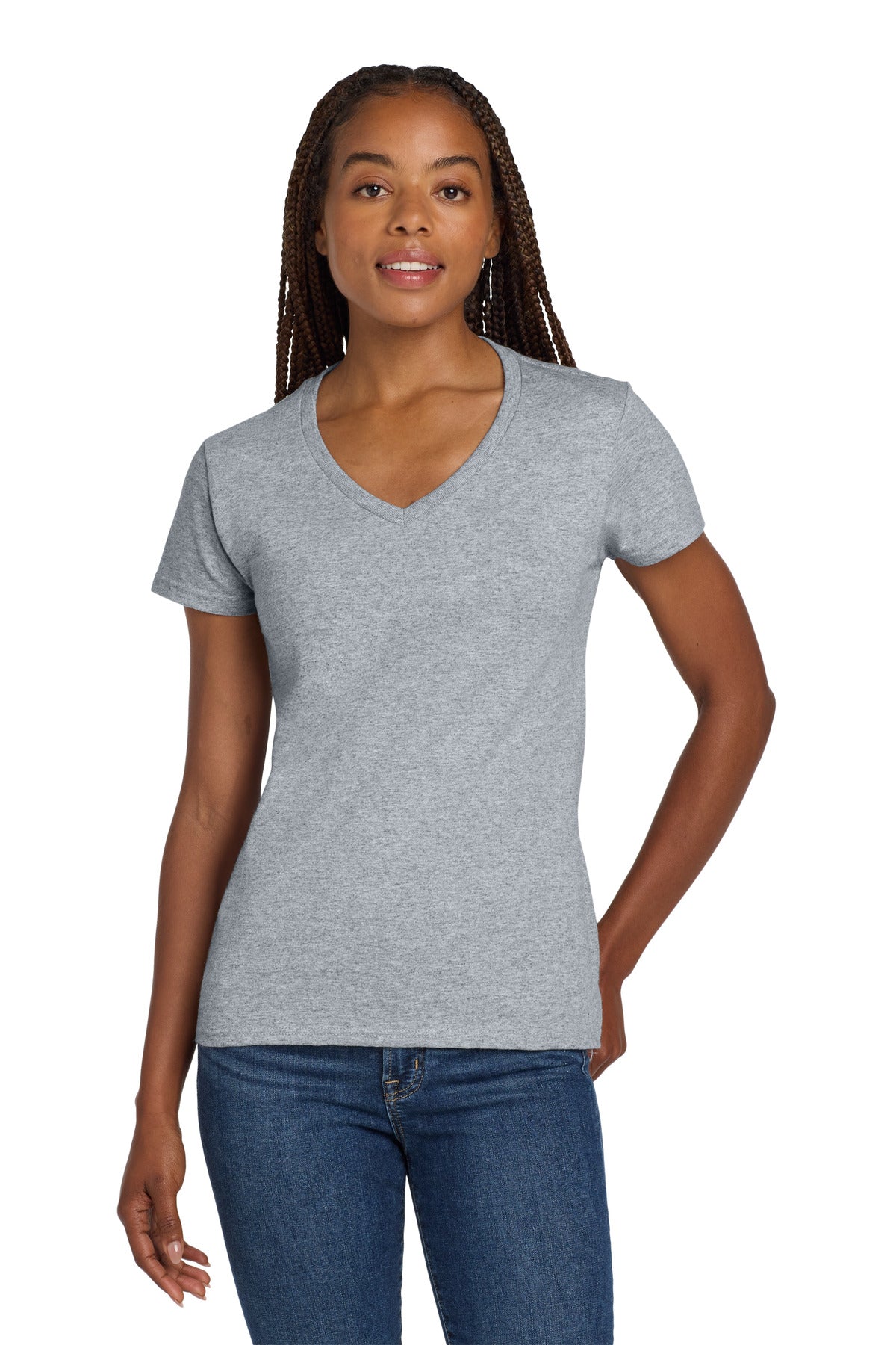 Gildan Women's Heavy Cotton 100% Cotton V-Neck T-Shirt. 5V00L - Sport Grey