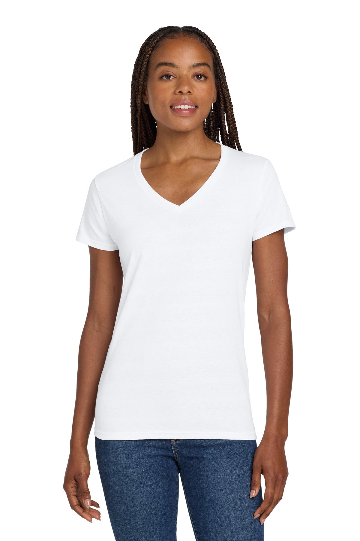 Gildan Women's Heavy Cotton 100% Cotton V-Neck T-Shirt. 5V00L - White