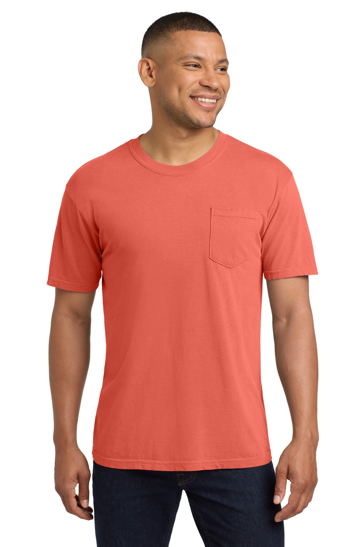 COMFORT COLORS  Heavyweight Ring Spun Pocket Tee. 6030 - Bright Salmon