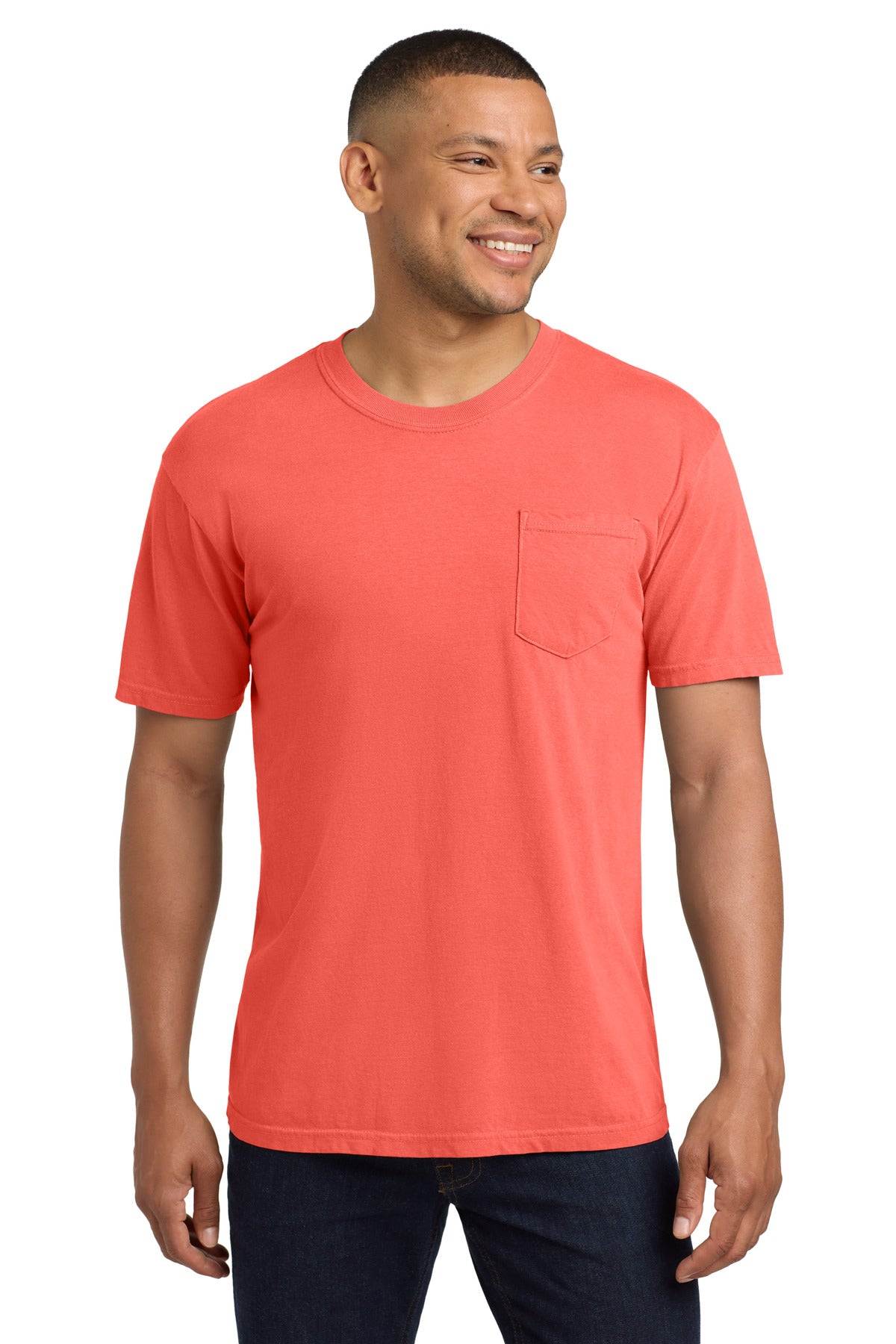 COMFORT COLORS  Heavyweight Ring Spun Pocket Tee. 6030 - Neon Red Orange