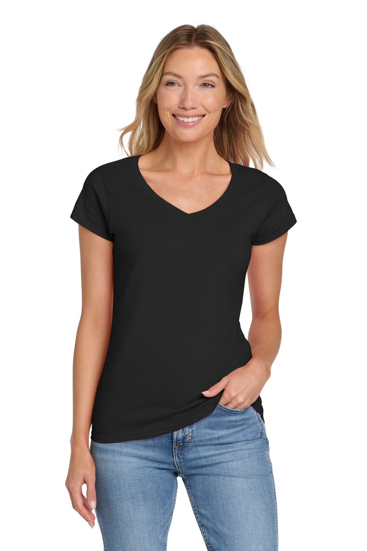 Gildan Softstyle Women's Fit V-Neck T-Shirt. 64V00L - Black