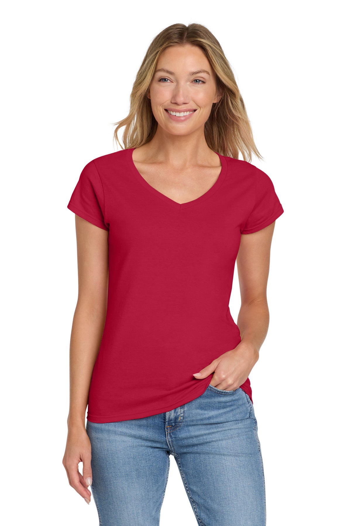 Gildan Softstyle Women's Fit V-Neck T-Shirt. 64V00L - Cherry Red
