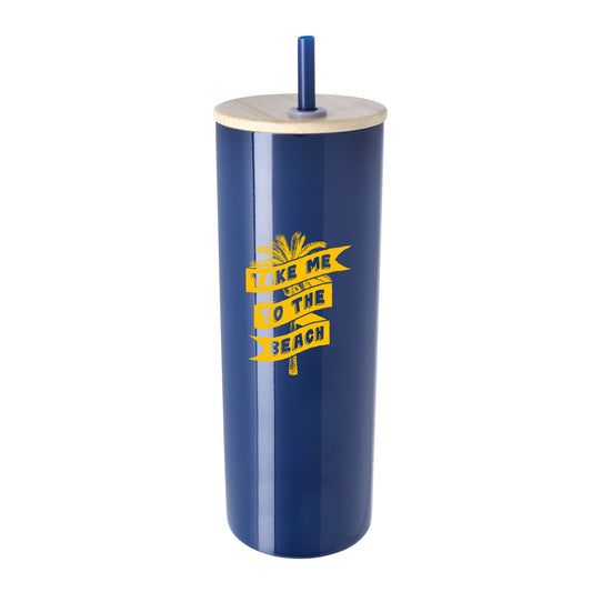 Double-Wall Stainless Steel Tumbler with Bamboo Lid and Straw - 20 oz.