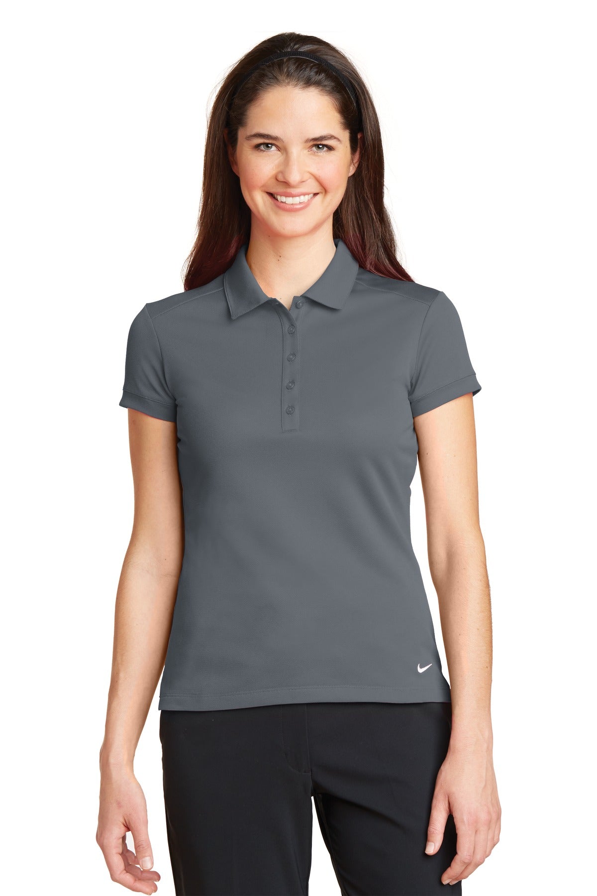 Nike Women's Dri-FIT Solid Icon Pique Modern Fit Polo.  746100 - Dark Grey
