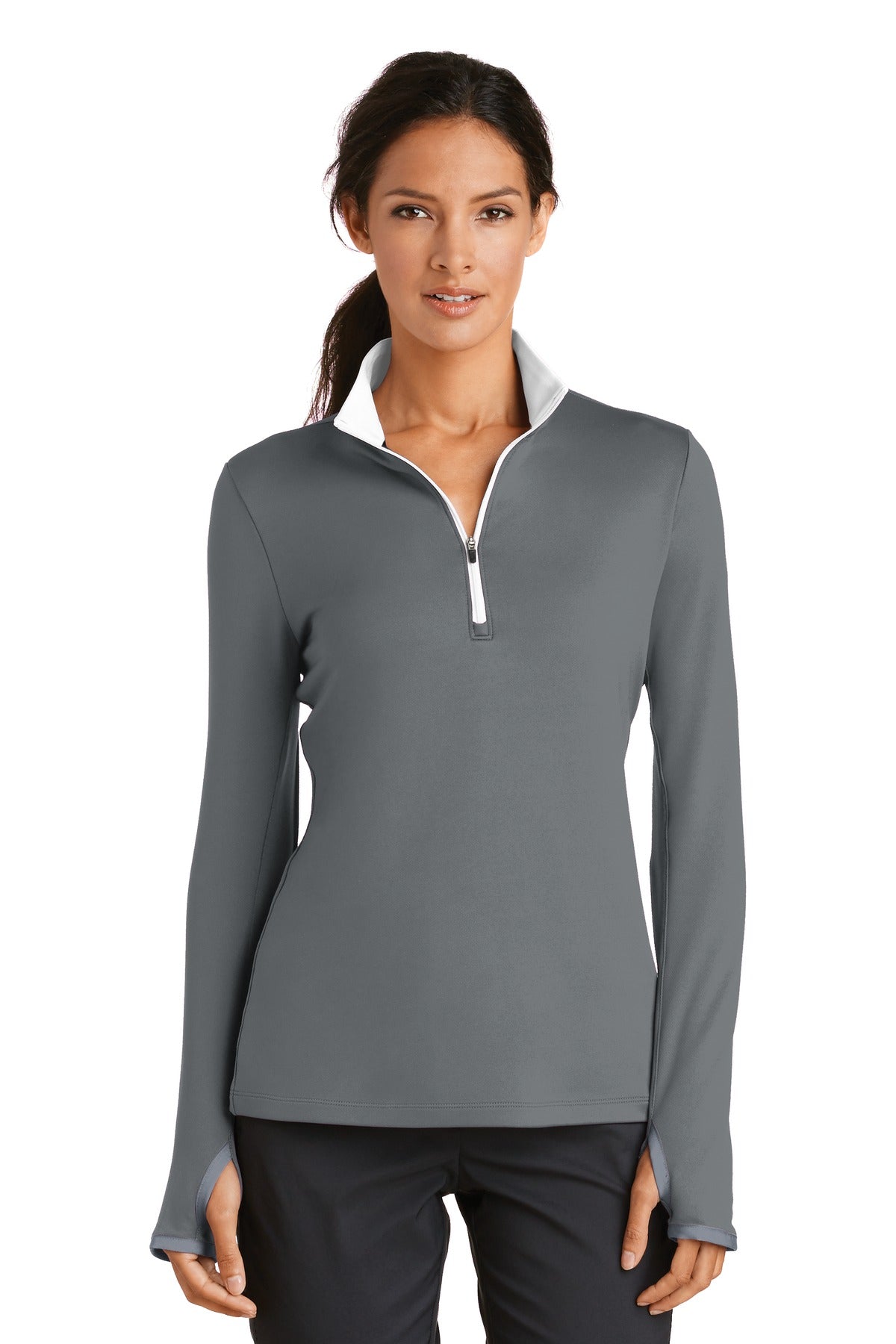 Nike Women's Dri-FIT Stretch 1/2-Zip Cover-Up. 779796 - Dark Grey/ White