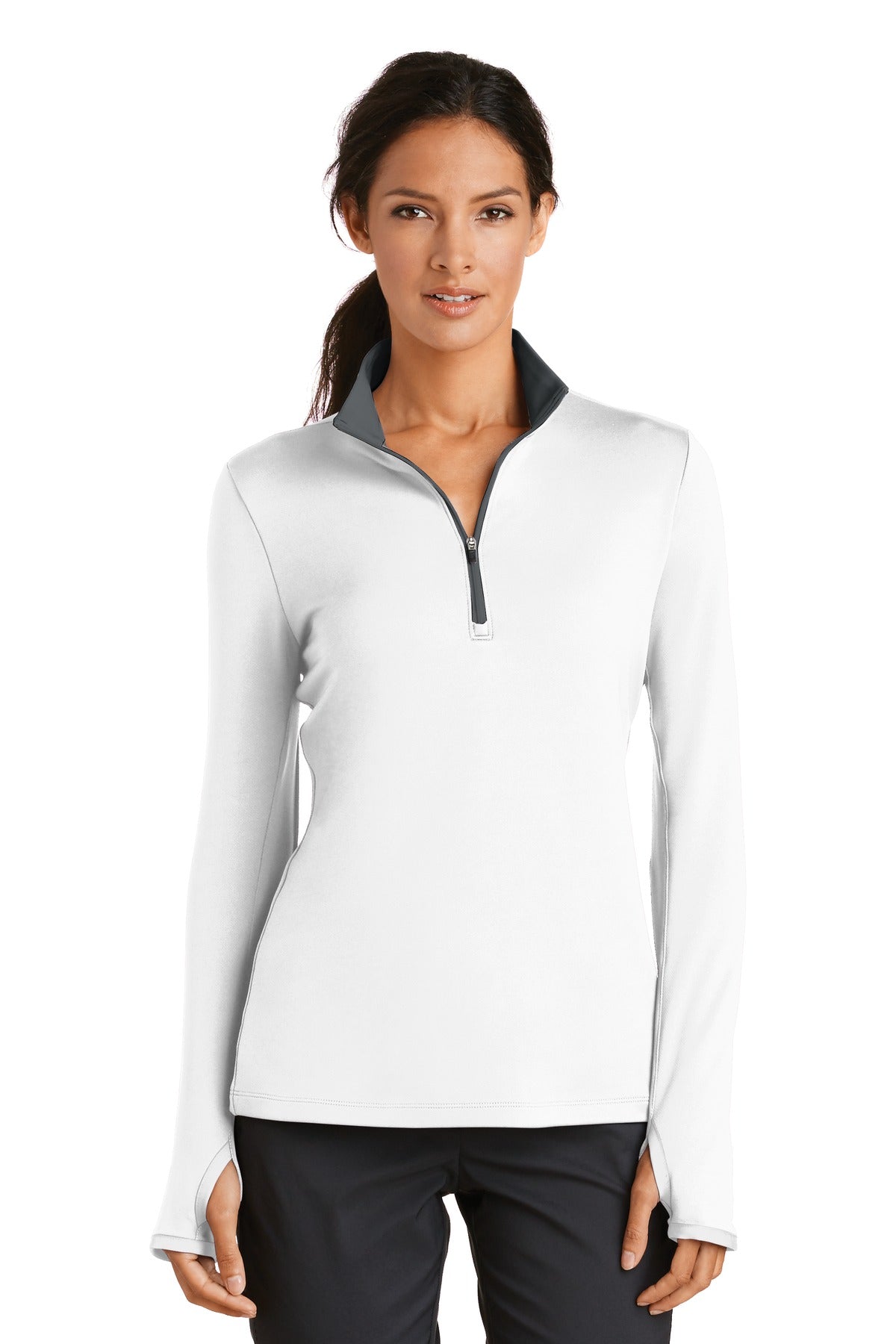 Nike Women's Dri-FIT Stretch 1/2-Zip Cover-Up. 779796 - White/ Dark Grey