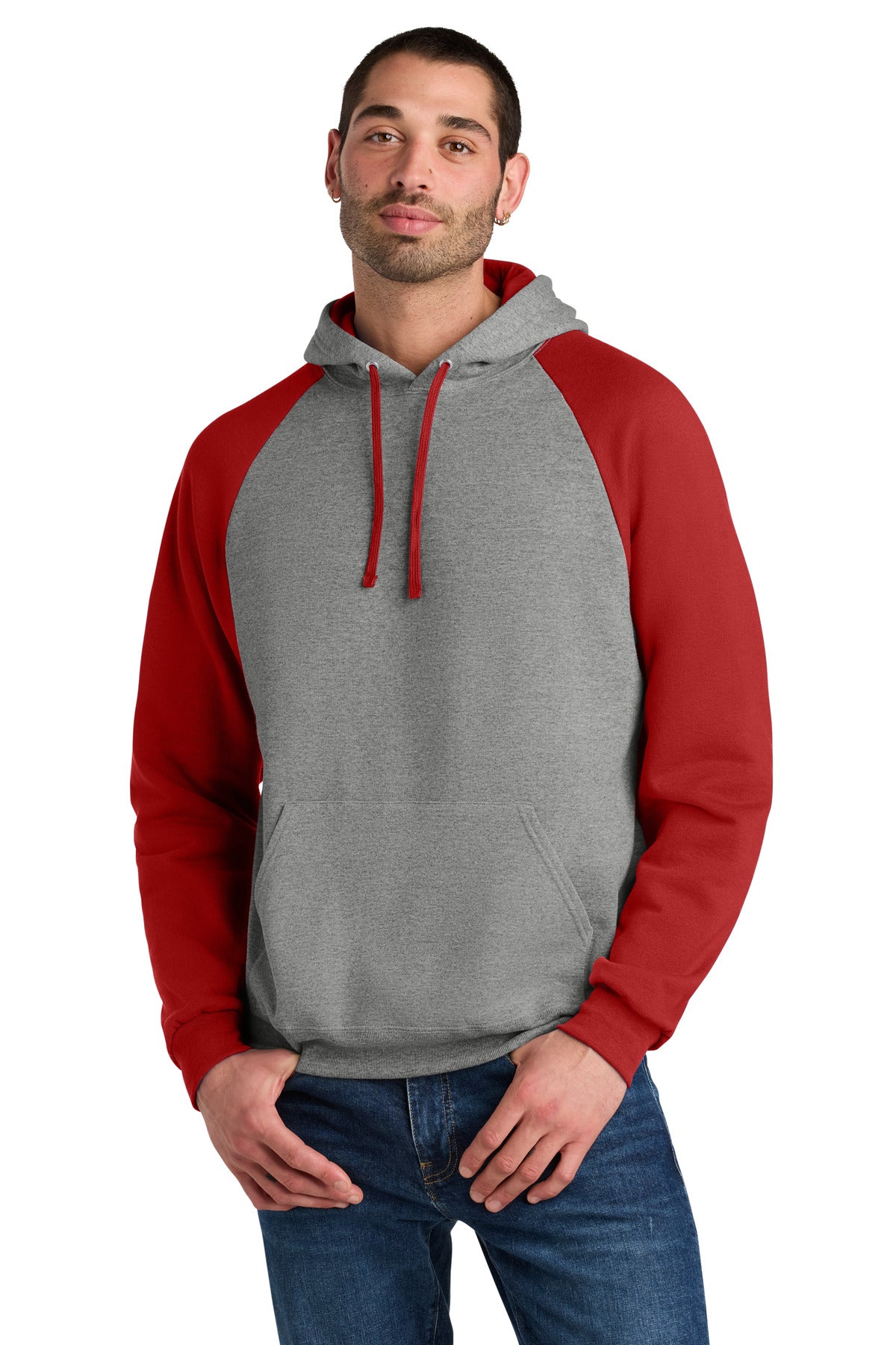 Jerzees Unisex NuBlend Colorblock Raglan Hoodie Sweatshirt 96C - Oxford/ True Red