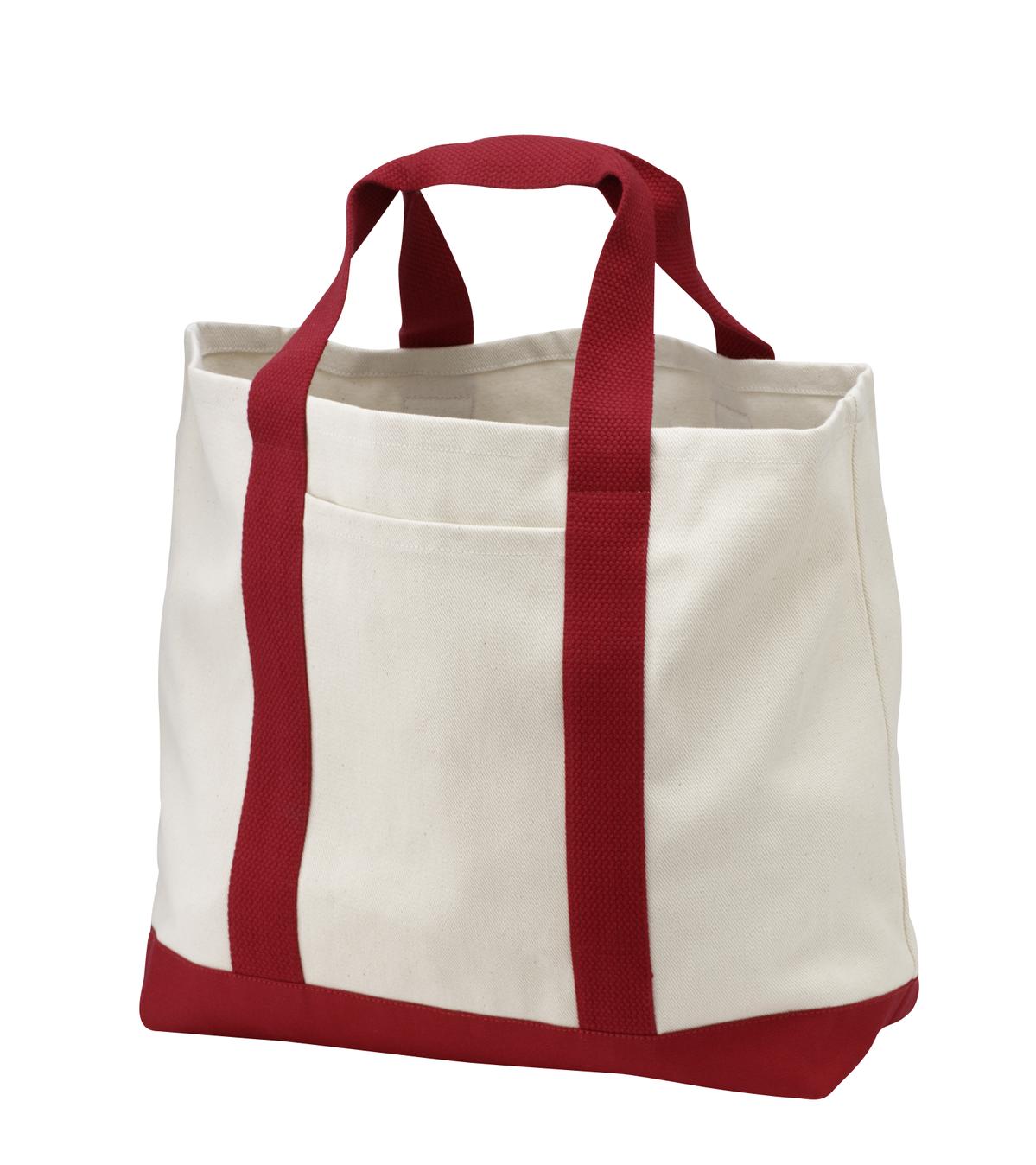 Port Authority - Ideal Twill Two-Tone Shopping Tote.  B400 - Natural/ Red