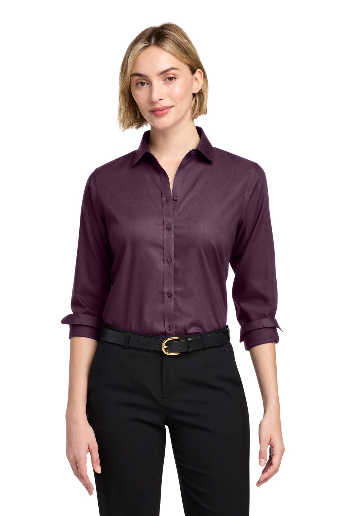 Brooks Brothers Women's Wrinkle-Free Stretch Nailhead Shirt BB18003 - Navy Blazer/ Vintage Port
