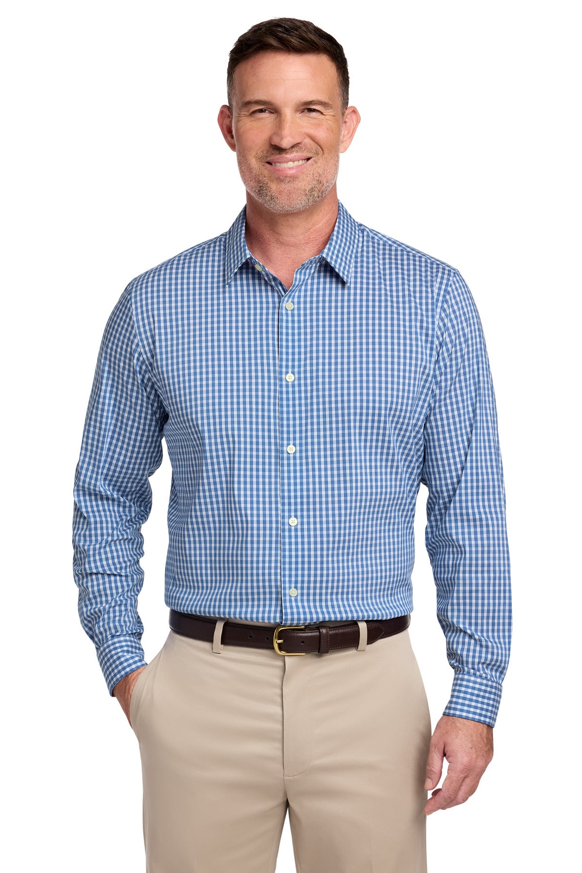 Brooks Brothers Tech Stretch Patterned Shirt BB18006 - Charter Blue Check
