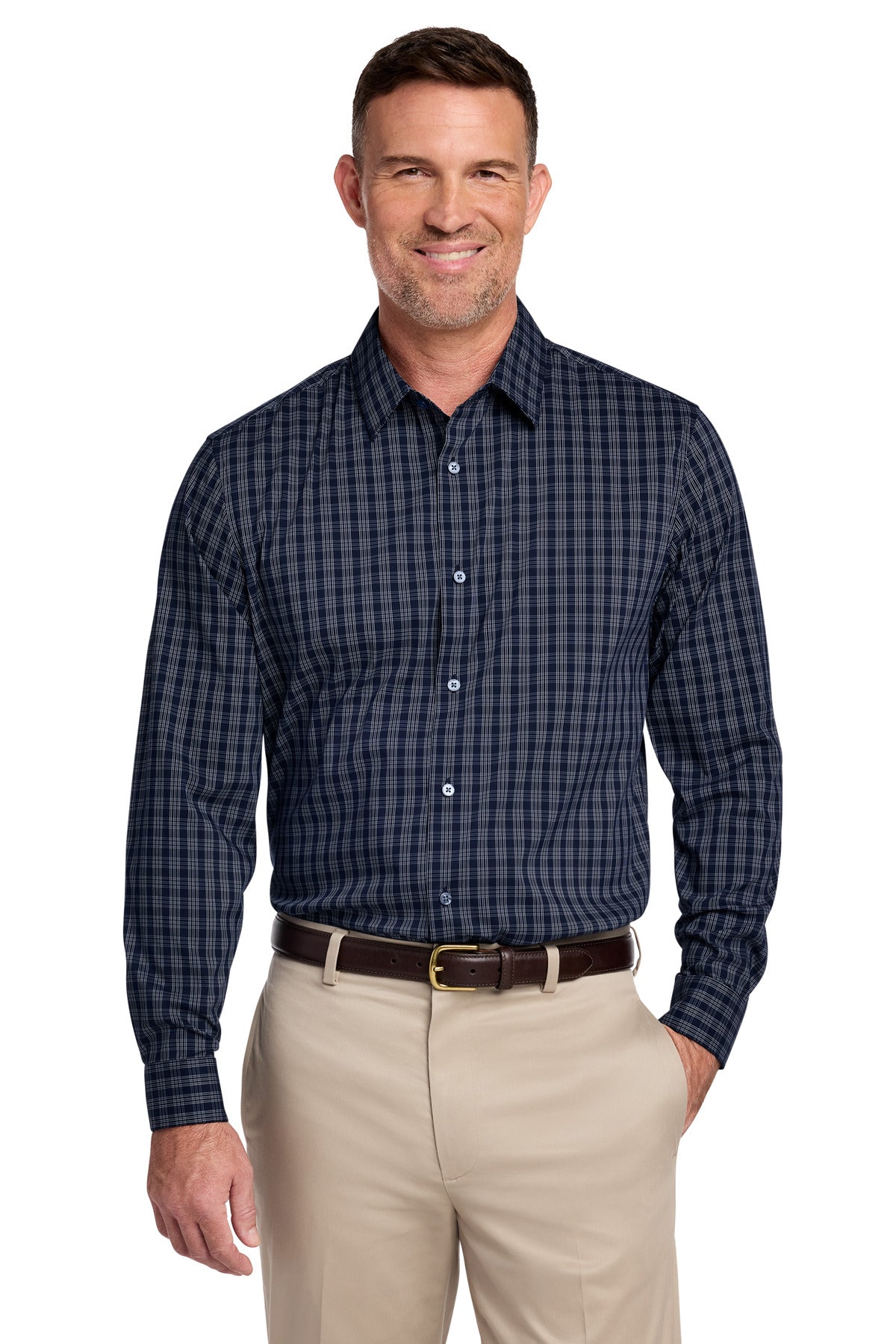 Brooks Brothers Tech Stretch Patterned Shirt BB18006 - Navy Blazer/ White Grid Check