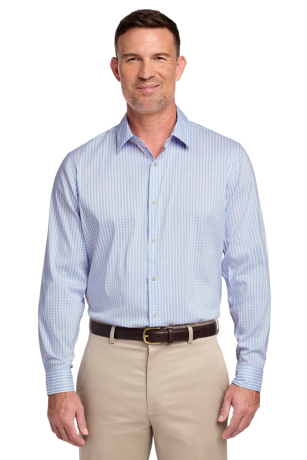 Brooks Brothers Tech Stretch Patterned Shirt BB18006 - Newport Blue/ Pearl Pink Fine Check