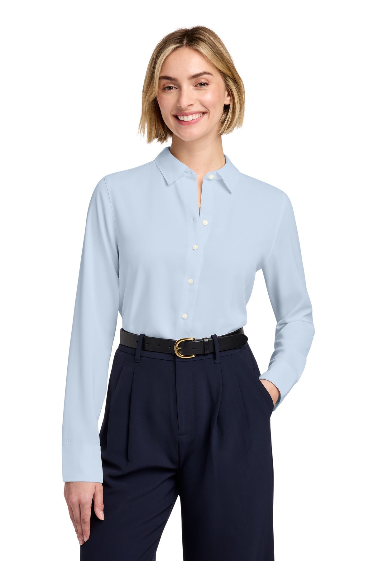 Brooks Brothers Women's Full-Button Satin Blouse BB18007 - Heritage Blue