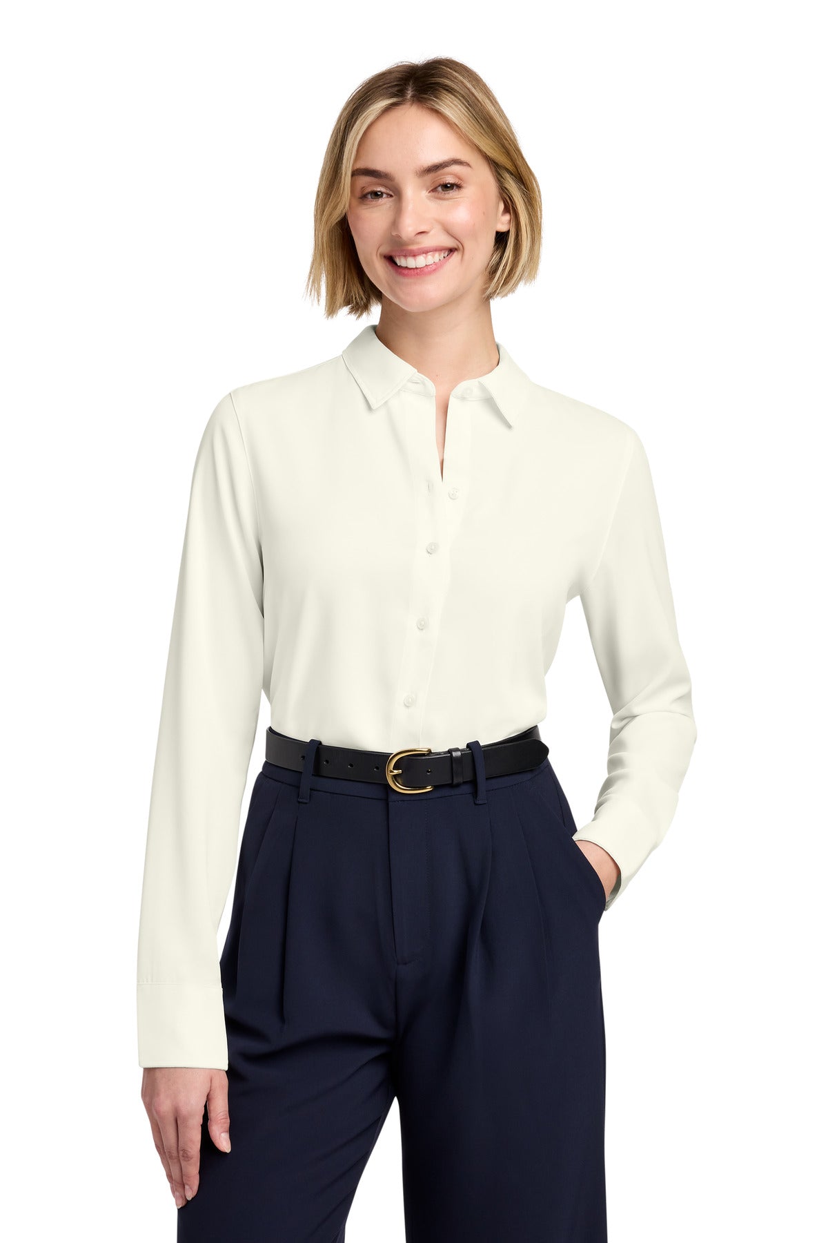 Brooks Brothers Women's Full-Button Satin Blouse BB18007 - Off White