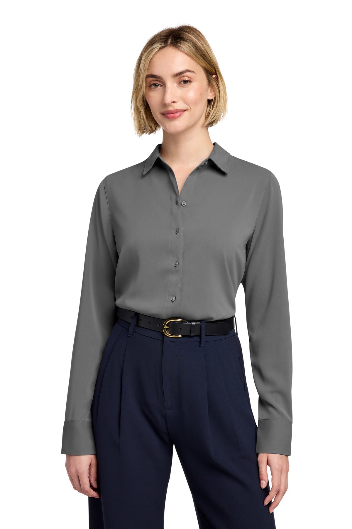 Brooks Brothers Women's Full-Button Satin Blouse BB18007 - Shadow Grey