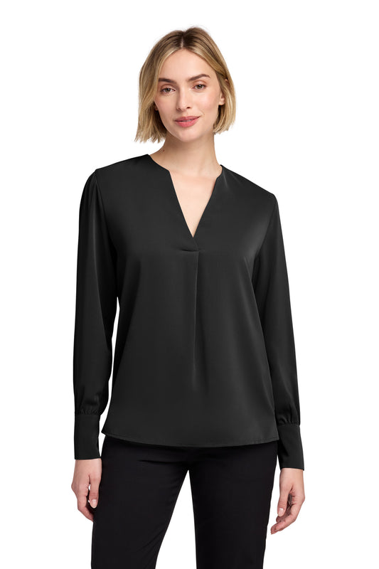 Brooks Brothers Women's Open-Neck Satin Blouse BB18009 - Deep Black