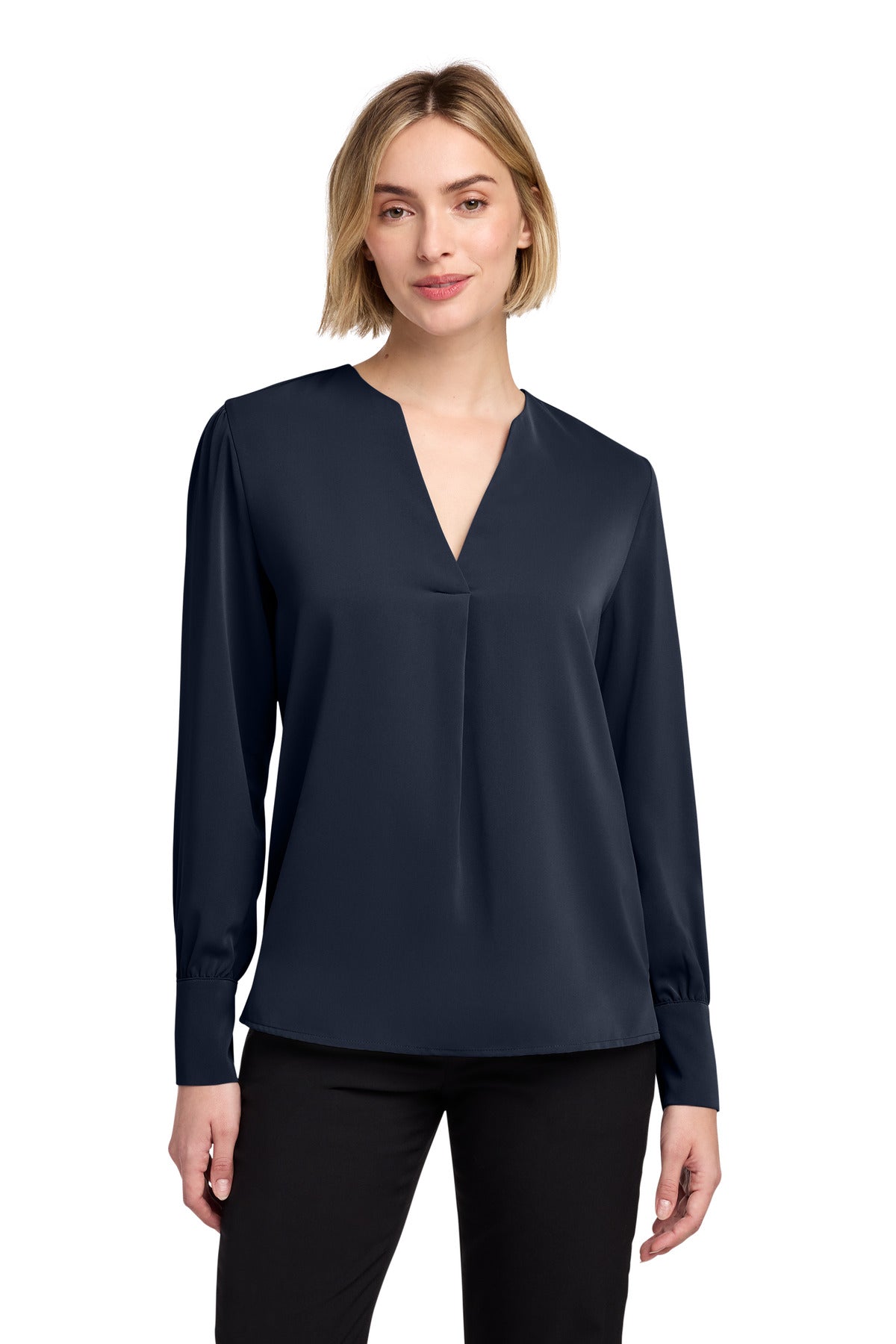 Brooks Brothers Women's Open-Neck Satin Blouse BB18009 - Night Navy