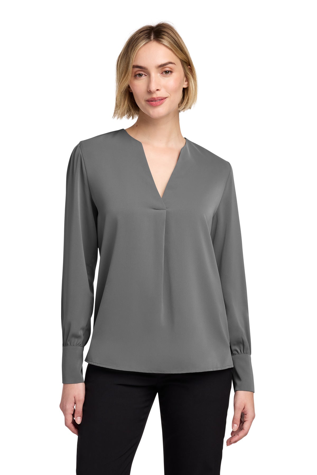 Brooks Brothers Women's Open-Neck Satin Blouse BB18009 - Shadow Grey