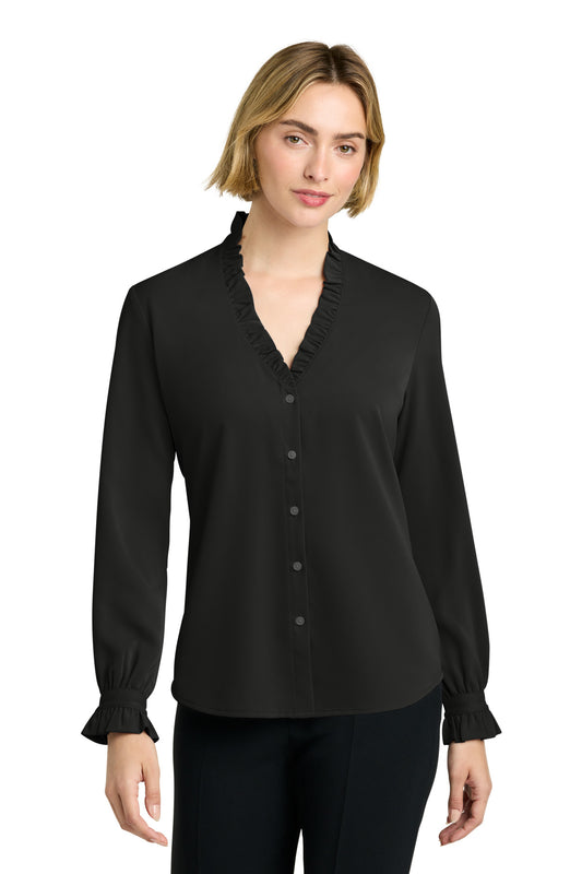 Brooks Brothers Women's Long Sleeve Ruffle Collar Blouse BB18011 - Deep Black