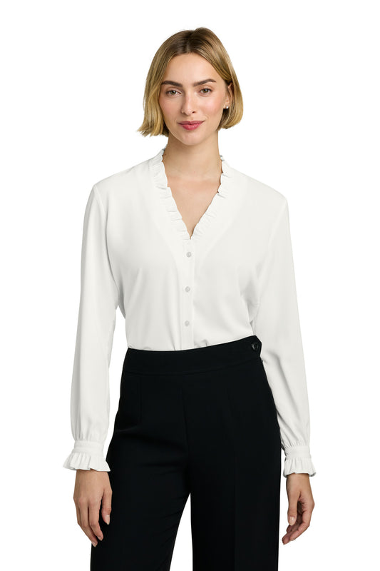 Brooks Brothers Women's Long Sleeve Ruffle Collar Blouse BB18011 - Off White