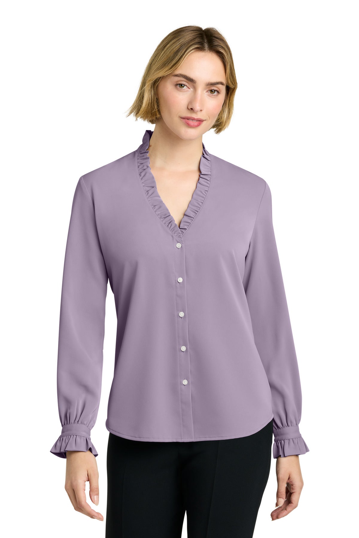Brooks Brothers Women's Long Sleeve Ruffle Collar Blouse BB18011 - Purple Ash