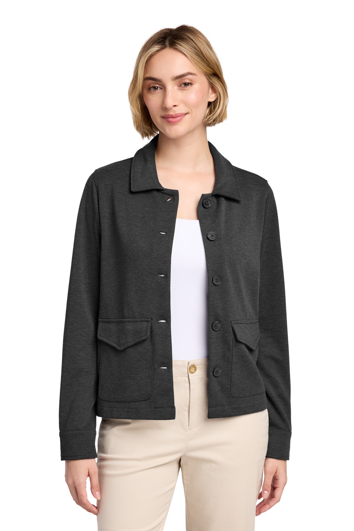 Brooks Brothers Women's Mid-Layer Stretch Button Jacket BB18205 - Windsor Grey Heather