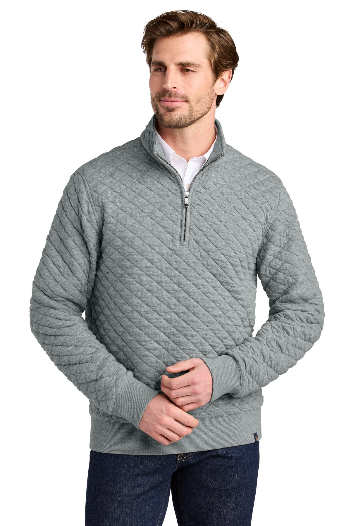 Brooks Brothers Diamond Quilt 1/4-Zip BB18212 - Light Shadow Grey Heather
