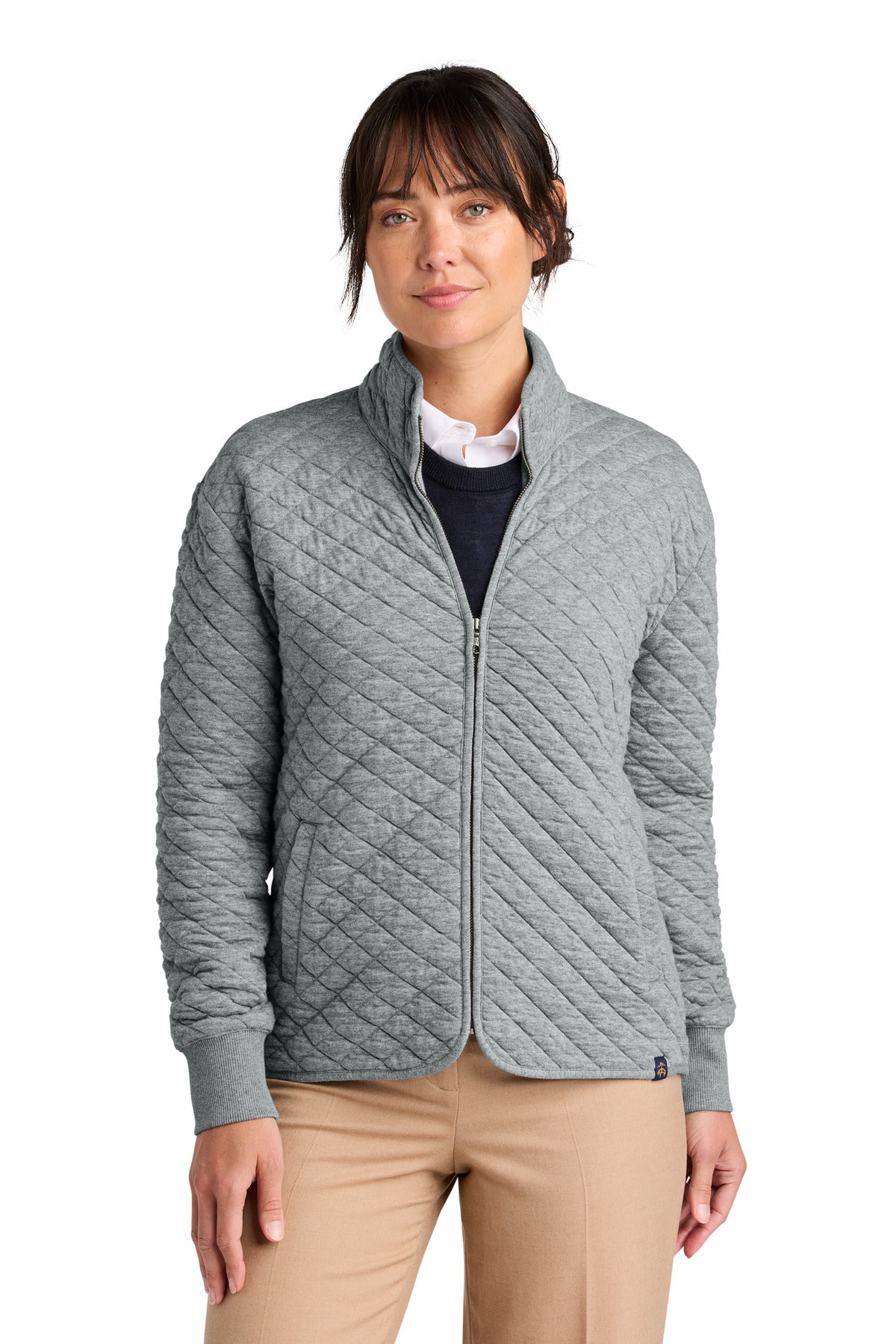 Brooks Brothers Women's Diamond Quilt Full-Zip BB18213 - Light Shadow Grey Heather