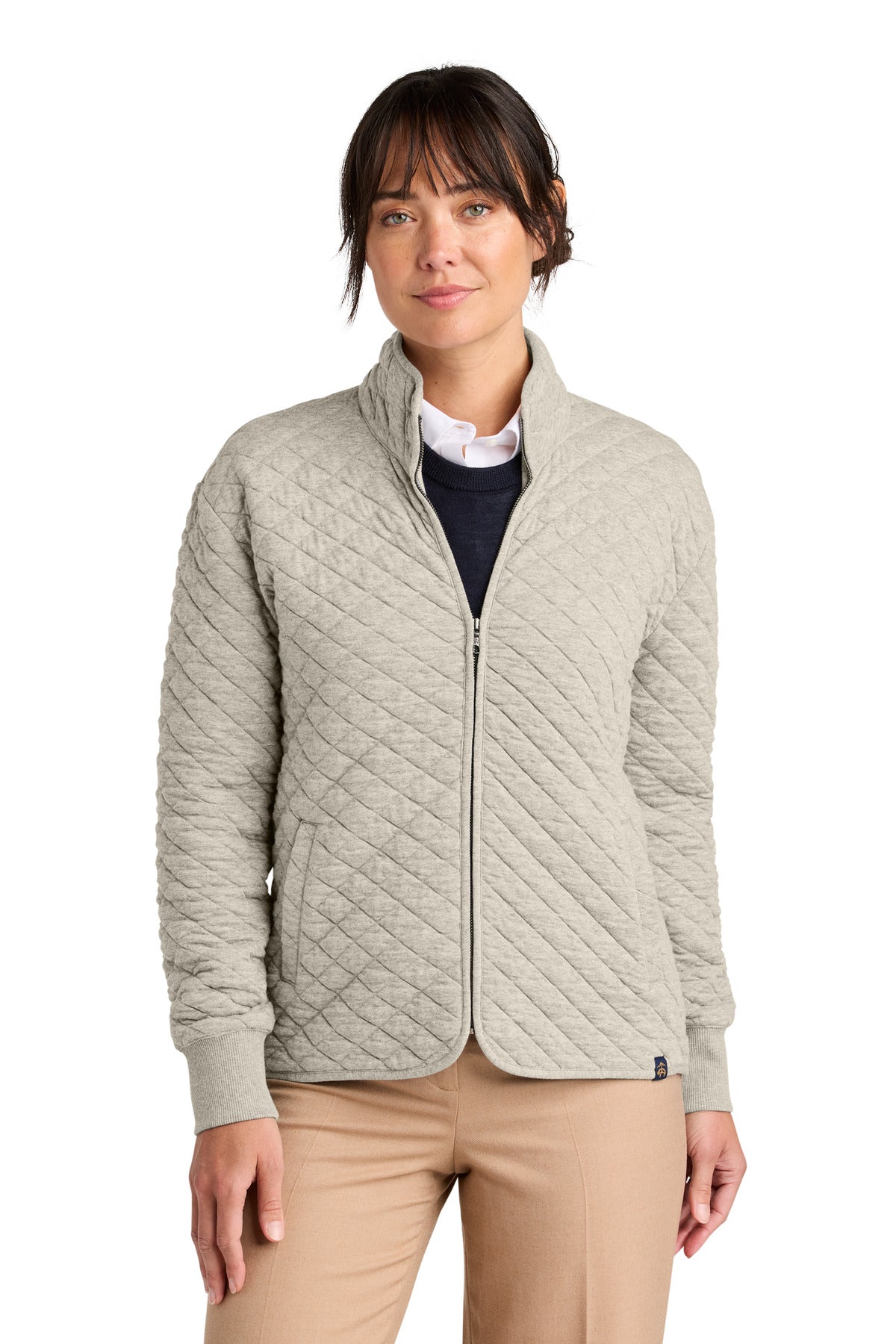 Brooks Brothers Women's Diamond Quilt Full-Zip BB18213 - Oatmeal Heather