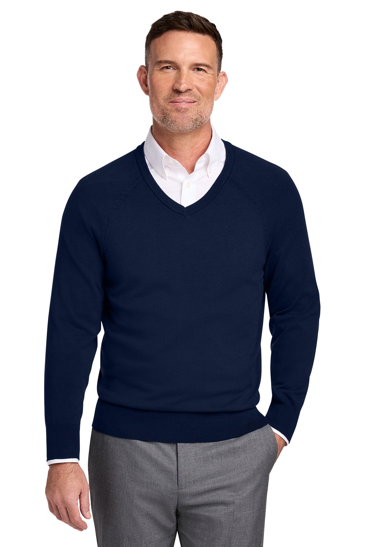 Brooks Brothers Cotton Stretch V-Neck Sweater BB18400 - Navy Blazer