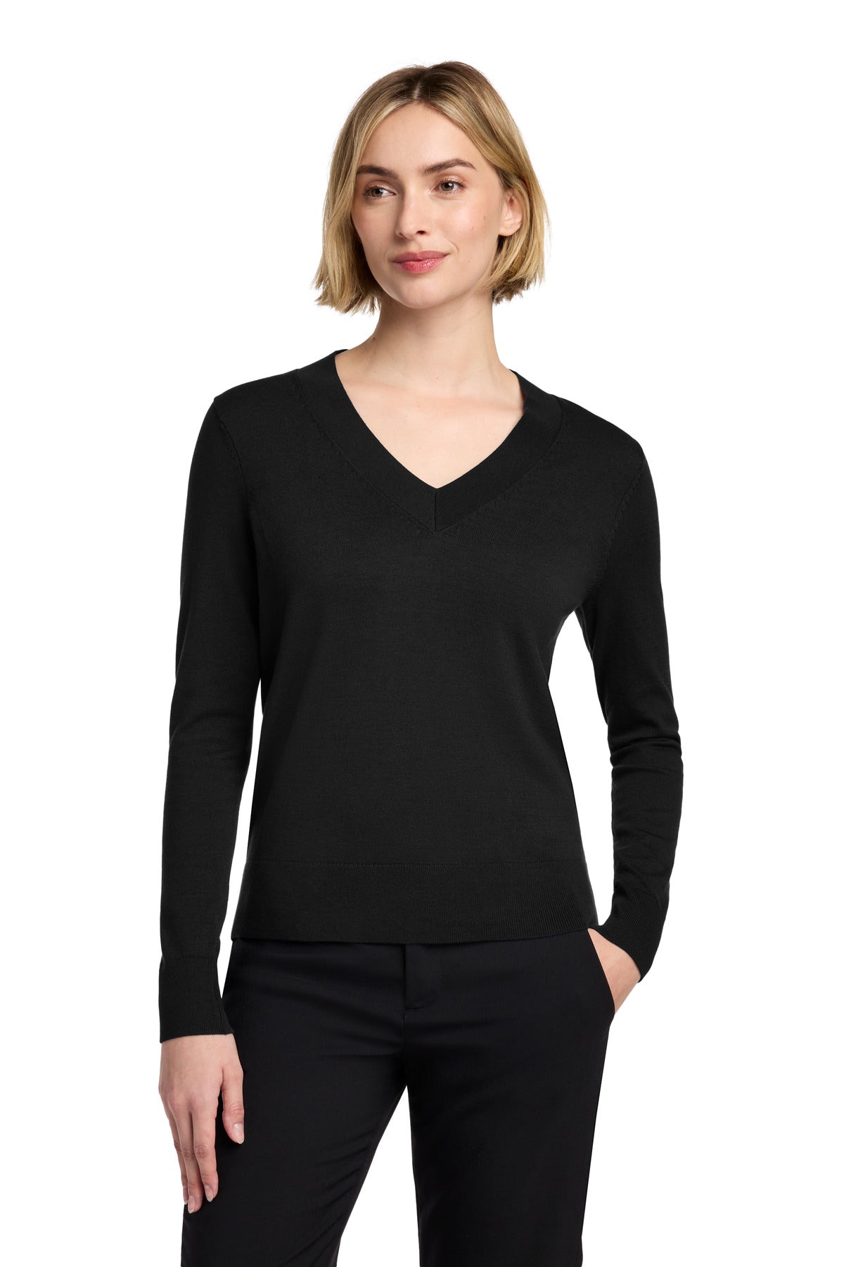Brooks Brothers Women's Cotton Stretch V-Neck Sweater BB18401 - Deep Black