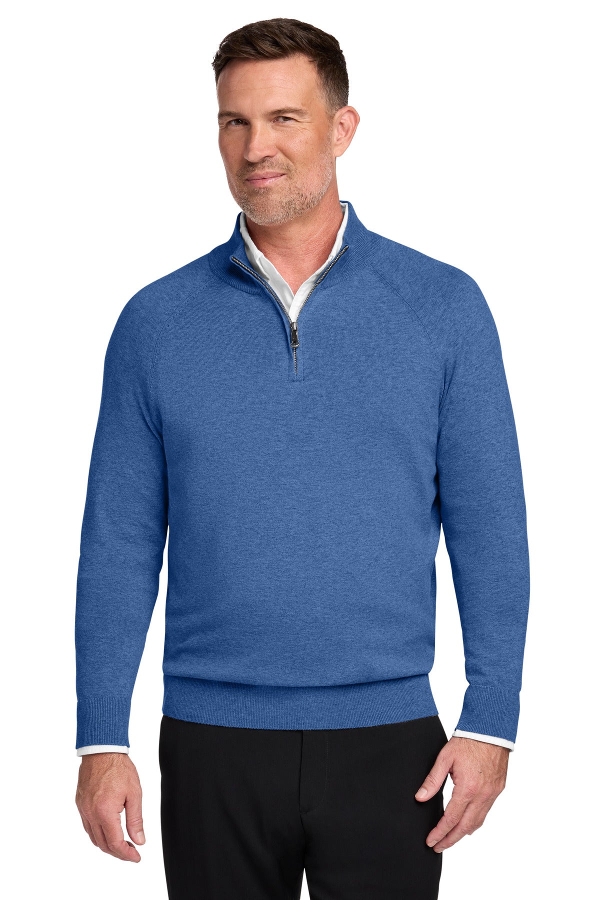 Brooks Brothers Cotton Stretch 1/4-Zip Sweater BB18402 - Charter Blue Heather