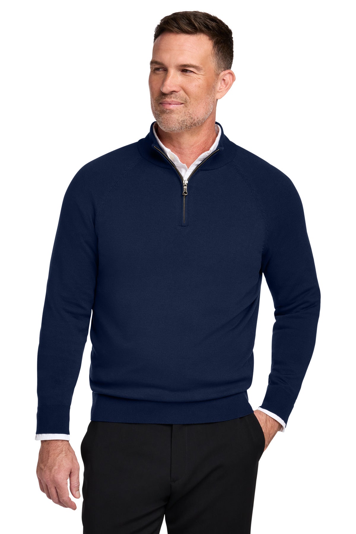 Brooks Brothers Cotton Stretch 1/4-Zip Sweater BB18402 - Navy Blazer