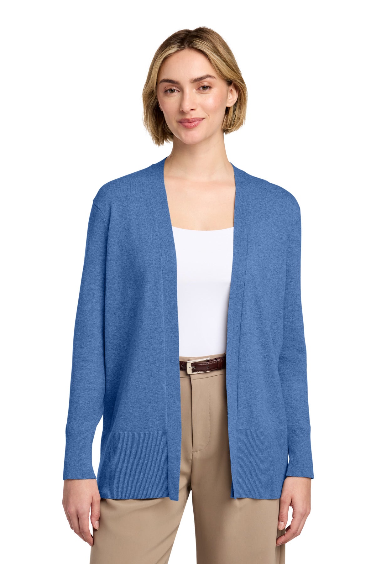 Brooks Brothers Women's Cotton Stretch Long Cardigan Sweater BB18403 - Charter Blue Heather