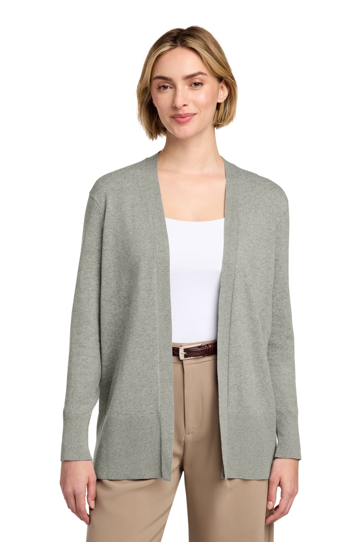 Brooks Brothers Women's Cotton Stretch Long Cardigan Sweater BB18403 - Light Shadow Grey Heather