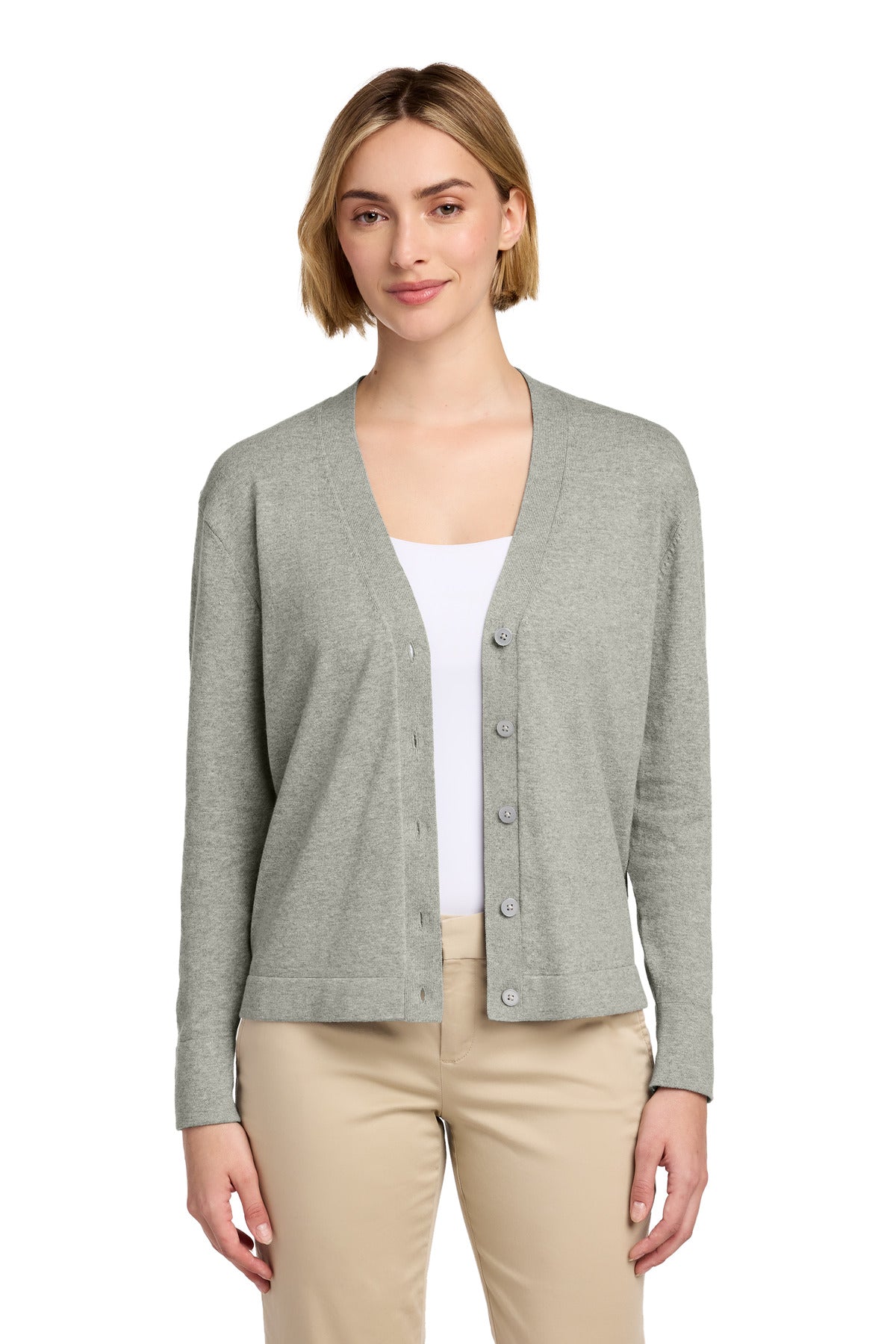 Brooks Brothers Women's Cotton Stretch Cardigan Sweater BB18405 - Light Shadow Grey Heather