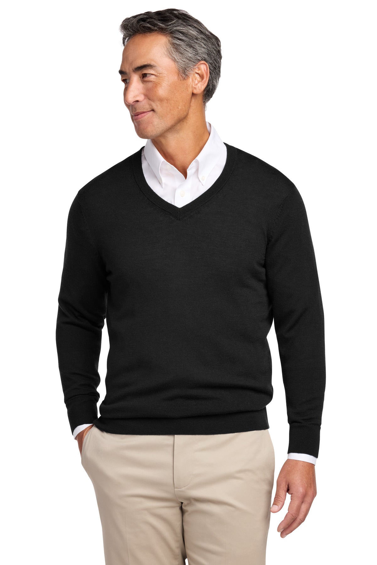 Brooks Brothers Washable Merino V-Neck Sweater BB18410 - Deep Black