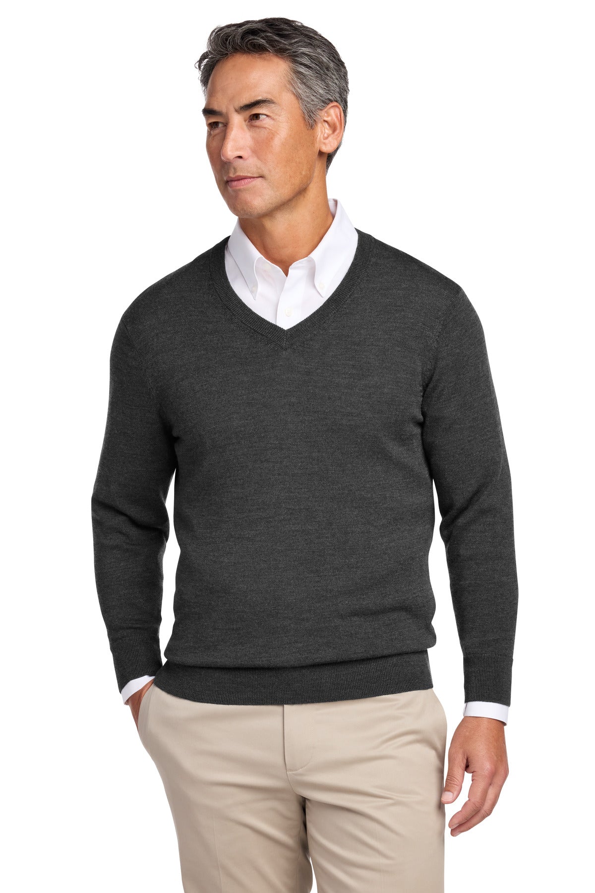 Brooks Brothers Washable Merino V-Neck Sweater BB18410 - Windsor Grey Heather