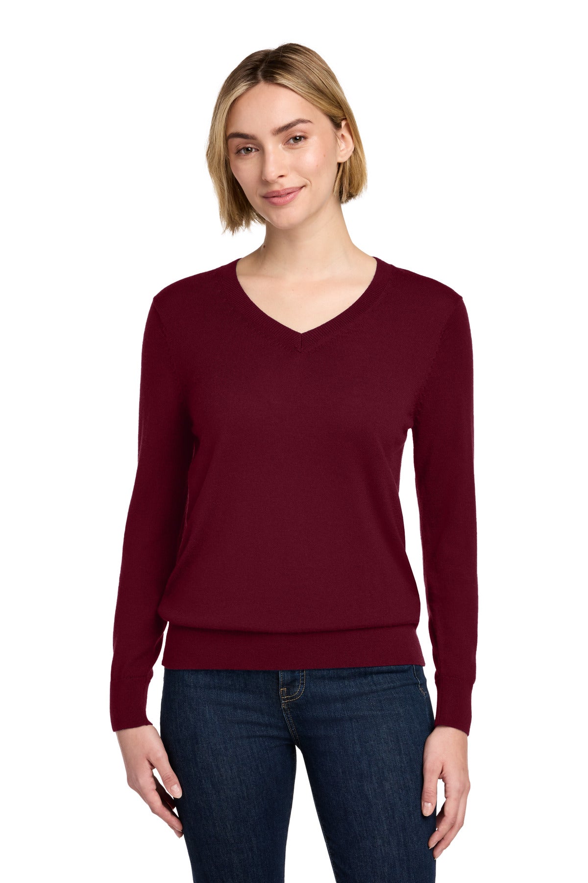 Brooks Brothers Women's Washable Merino V-Neck Sweater BB18411 - Vintage Port