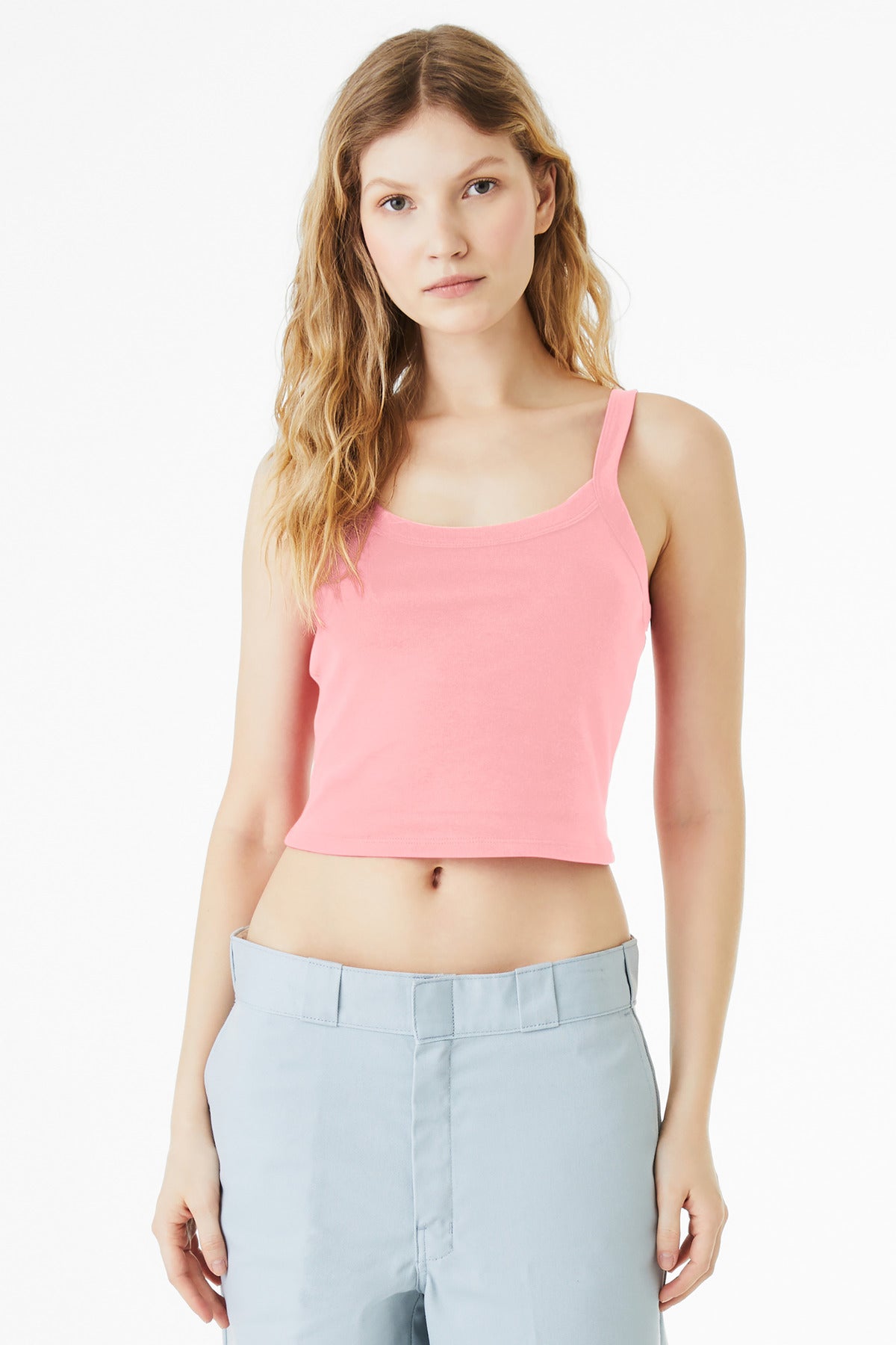 BELLA+CANVAS Women's Micro Rib Spaghetti Strap Tank BC1012 - Solid Pink Blend