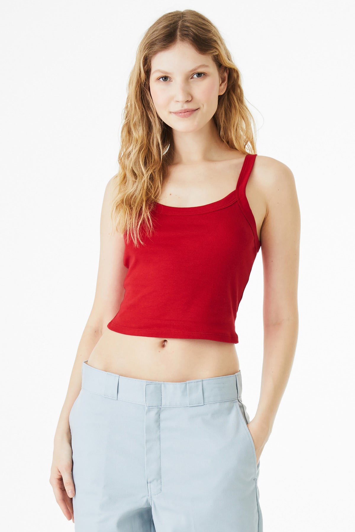 BELLA+CANVAS Women's Micro Rib Spaghetti Strap Tank BC1012 - Solid Red Blend